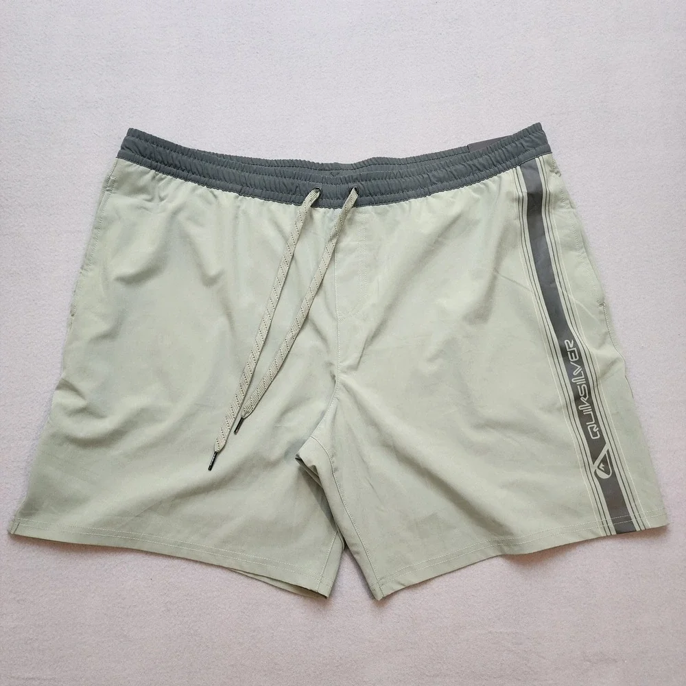 Quiksilver Mens Swim Trunks XXL Green Grey Quick Dry Stretch Board Shorts NWT